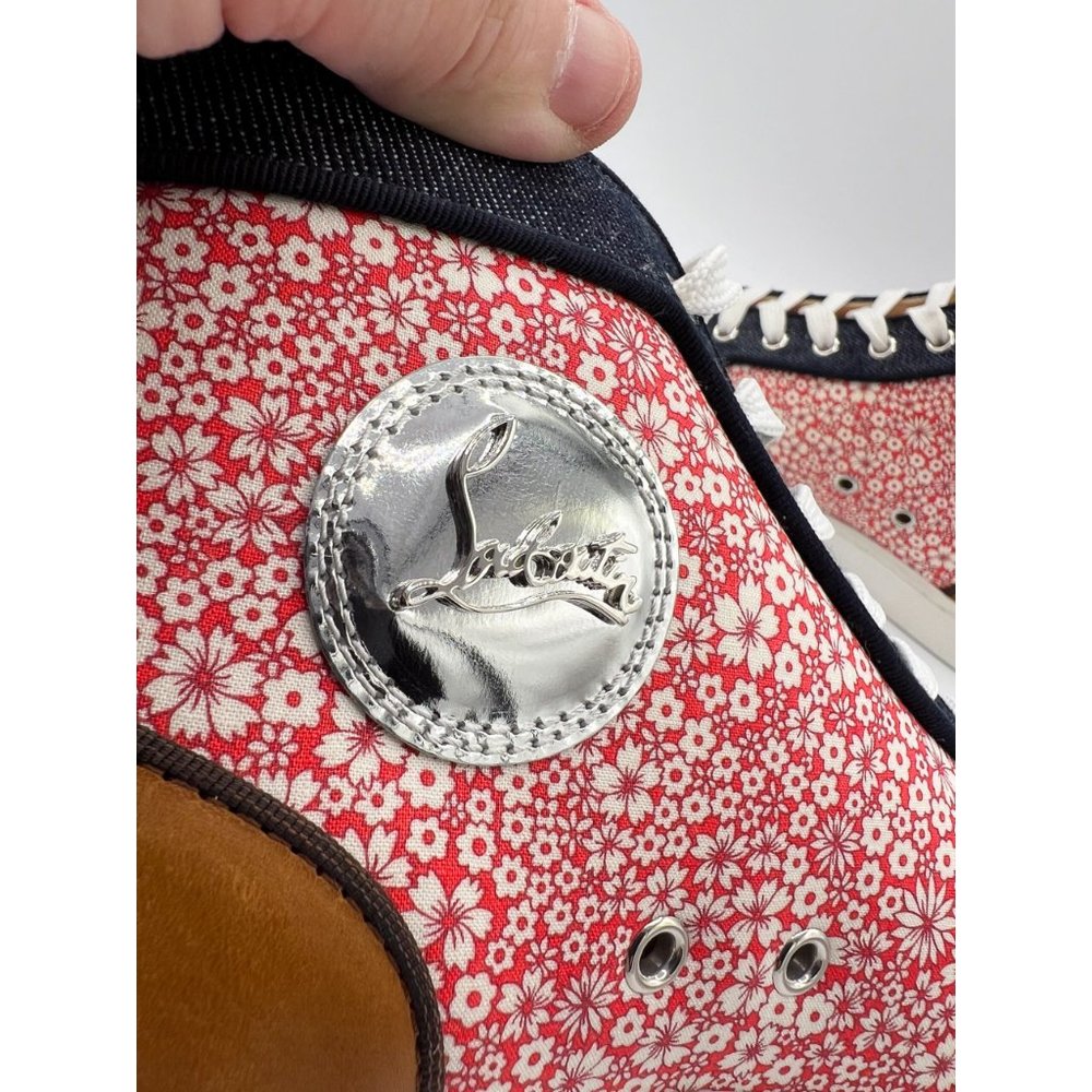 Mens Christian Louboutin Men's Spike Floral Print Denim High-Top Sneakers Sz 41 - Picture 12 of 13